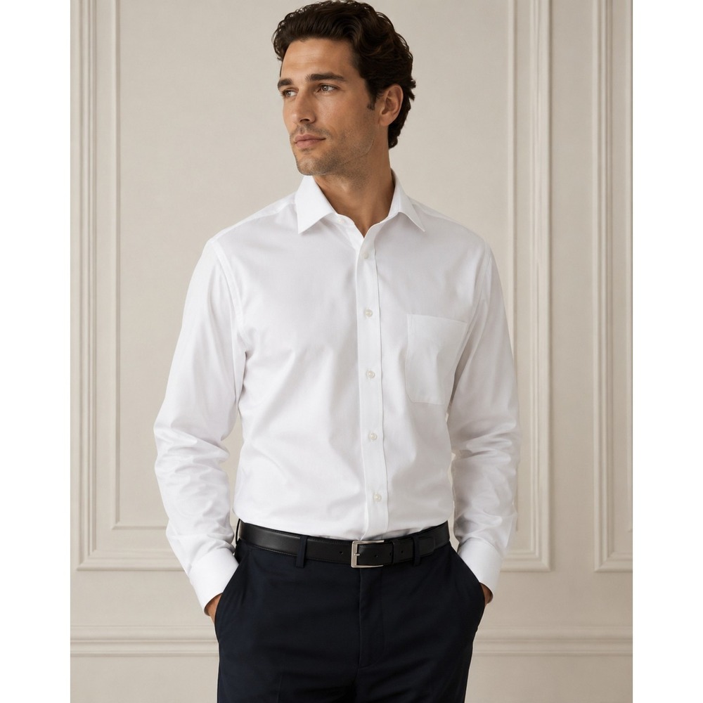 Paul Fredrick White 140s 2-Ply Egyptian Cotton Dress Shirt Mens 17.5 35‎ Classic